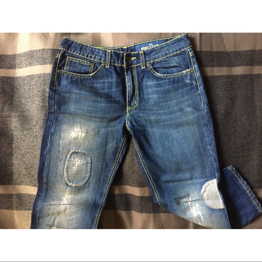Dondup Cotton Capri Ankle Blue Denim Patches Jeans